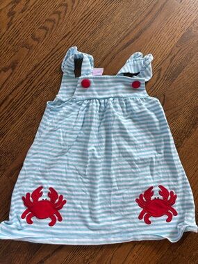 Girls' Light Blue Striped Crab Appliqué Sundress